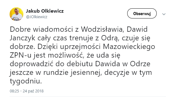 Dobre wieści ws. Dawida Janczyka!